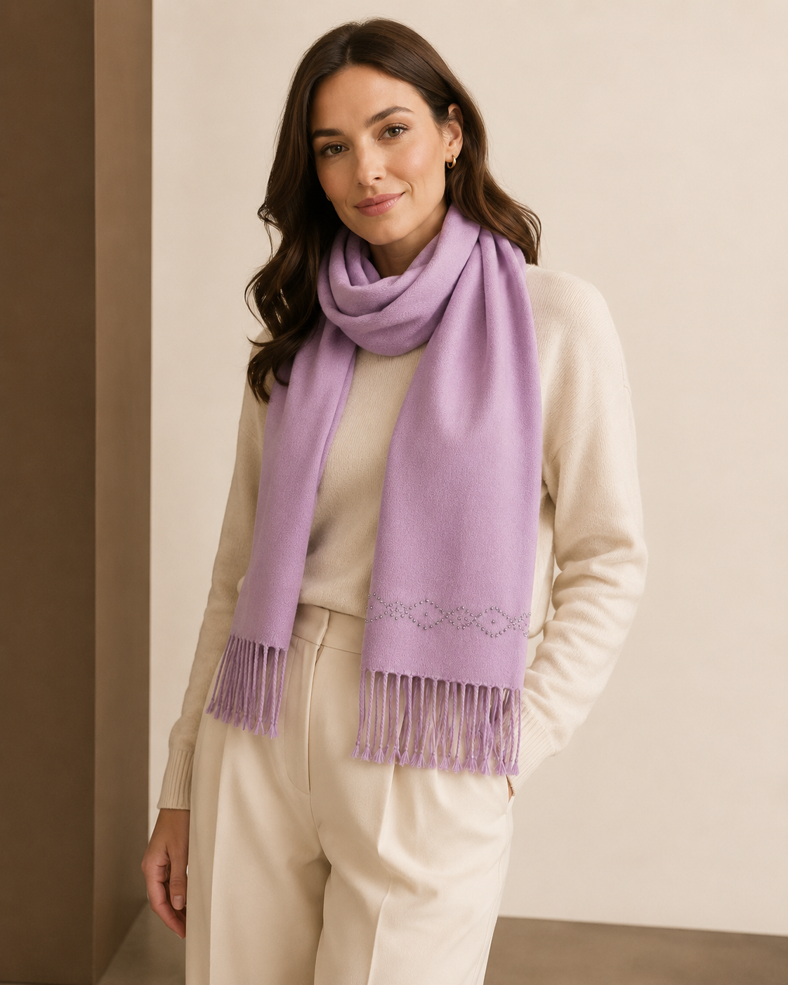Cashmere Wrap with Swarovski Beadwork in a Diamond Border - Black