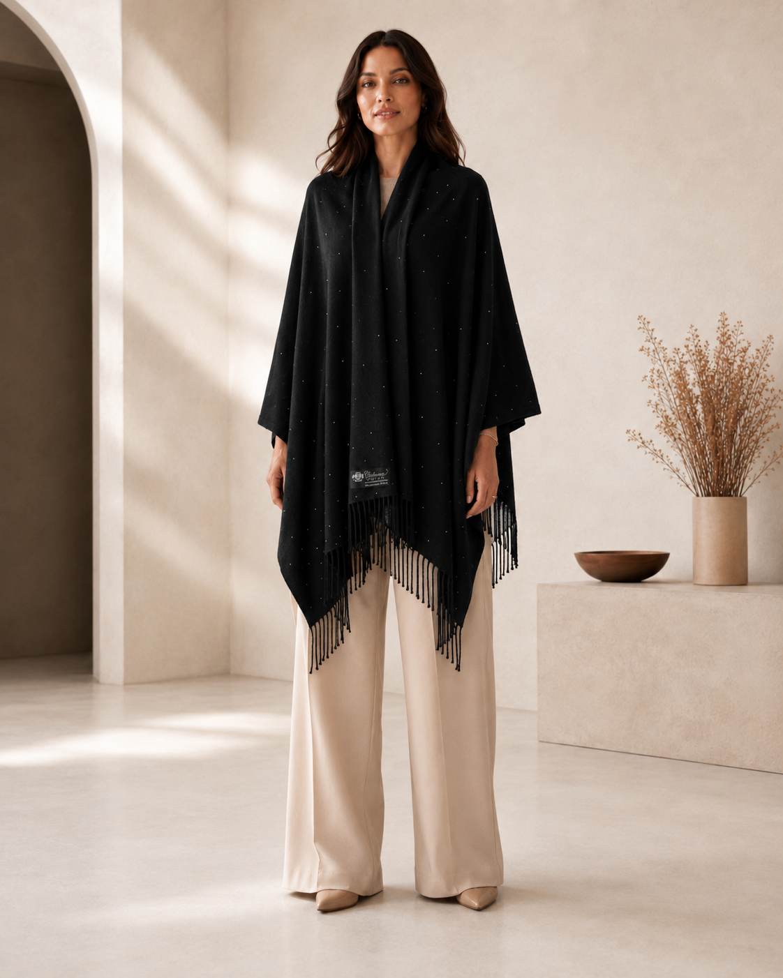 Cashmere Wrap with Swarovski Crystals - Galaxy - Black