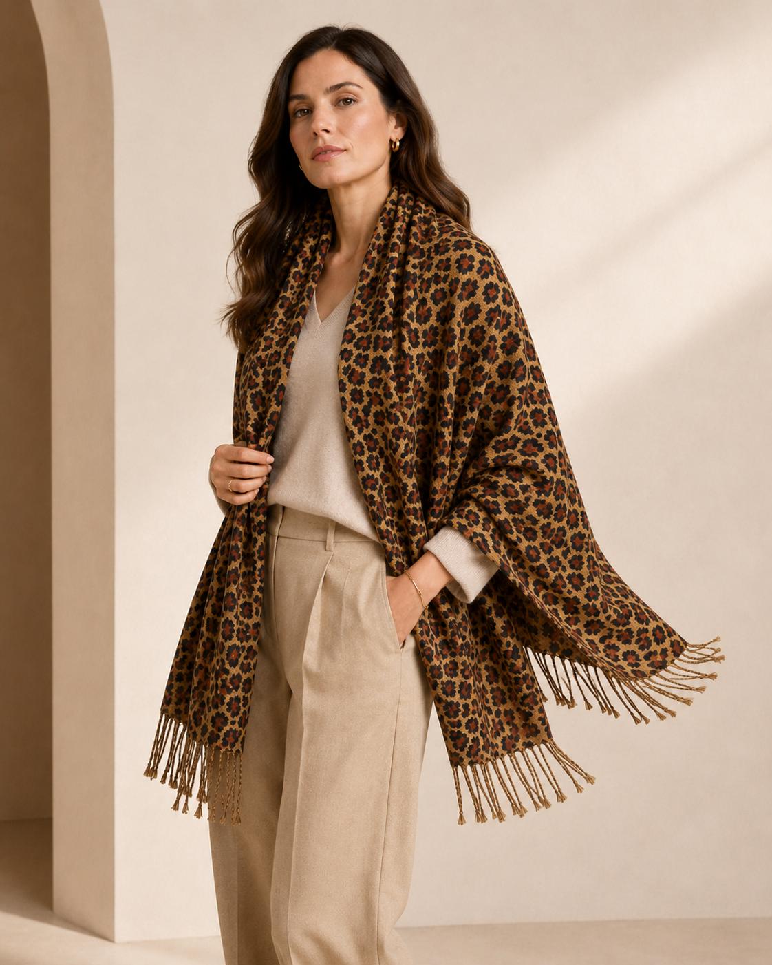 Leopard Print Cashmere Scarf - Leopard