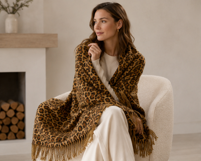 Leopard Print Cashmere Throw - Leopard
