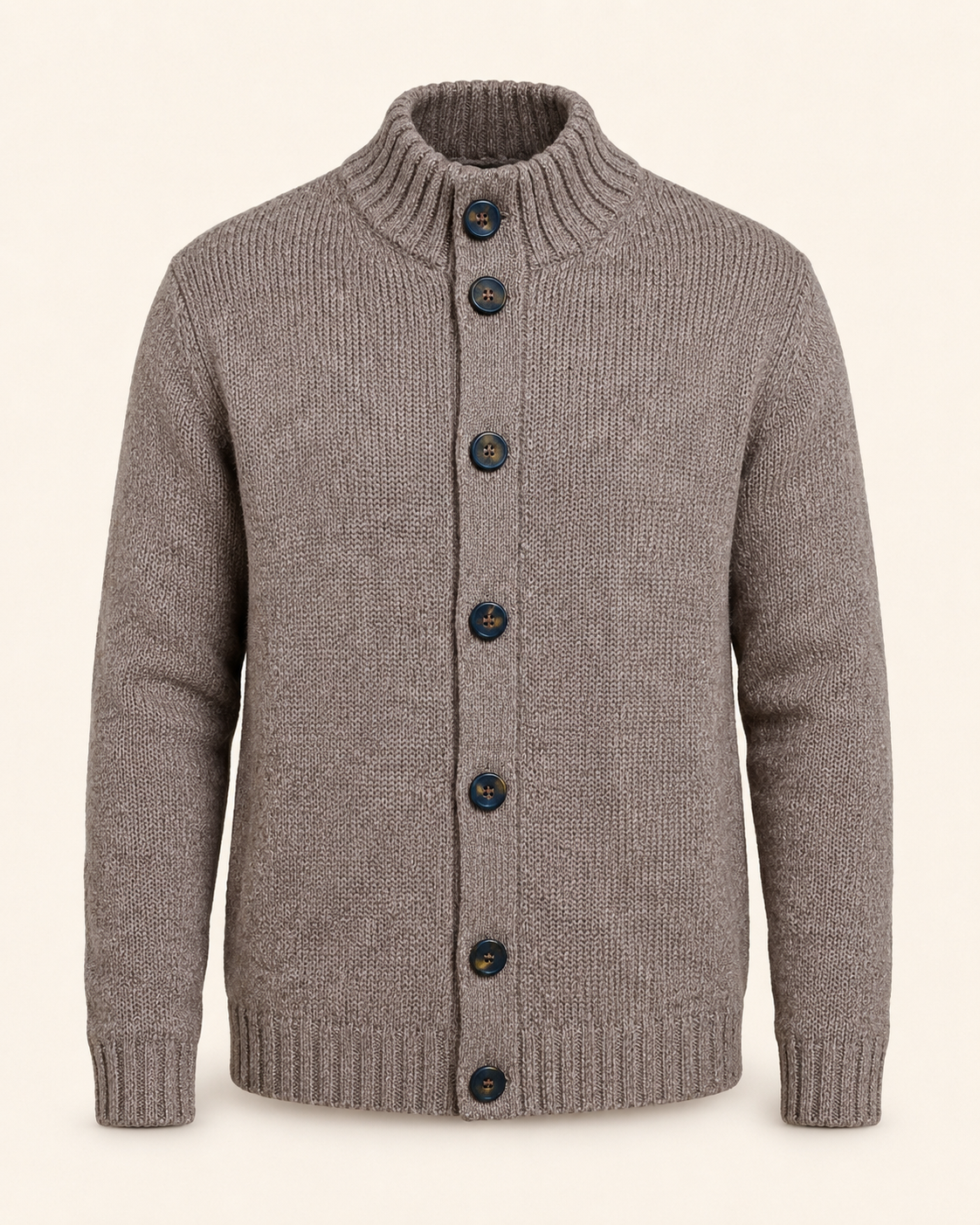 Men's Buttoned Cardigan Jacket in Pure Baby Alpaca - Brown