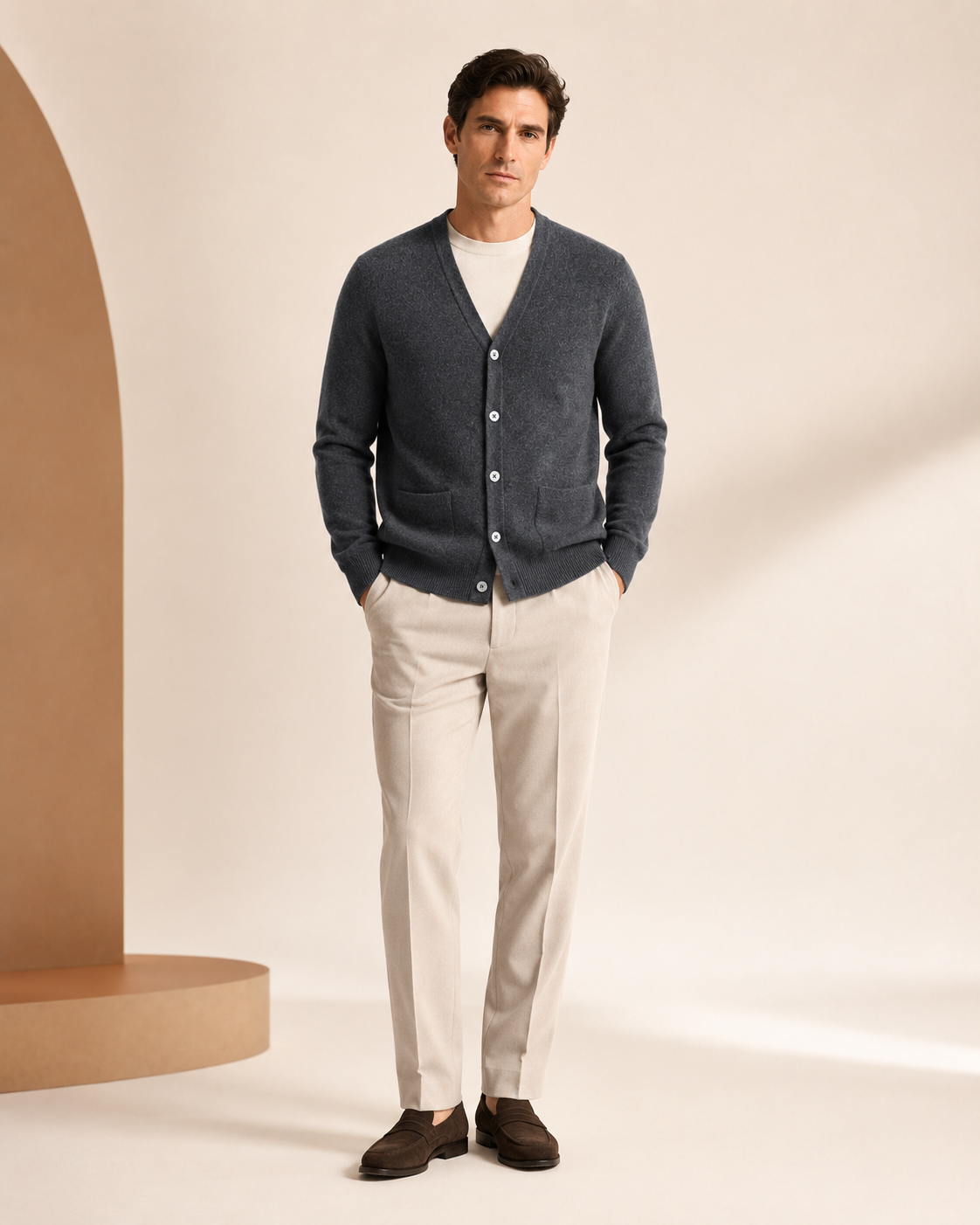 Men's Cashmere Cardigan - Burgundy