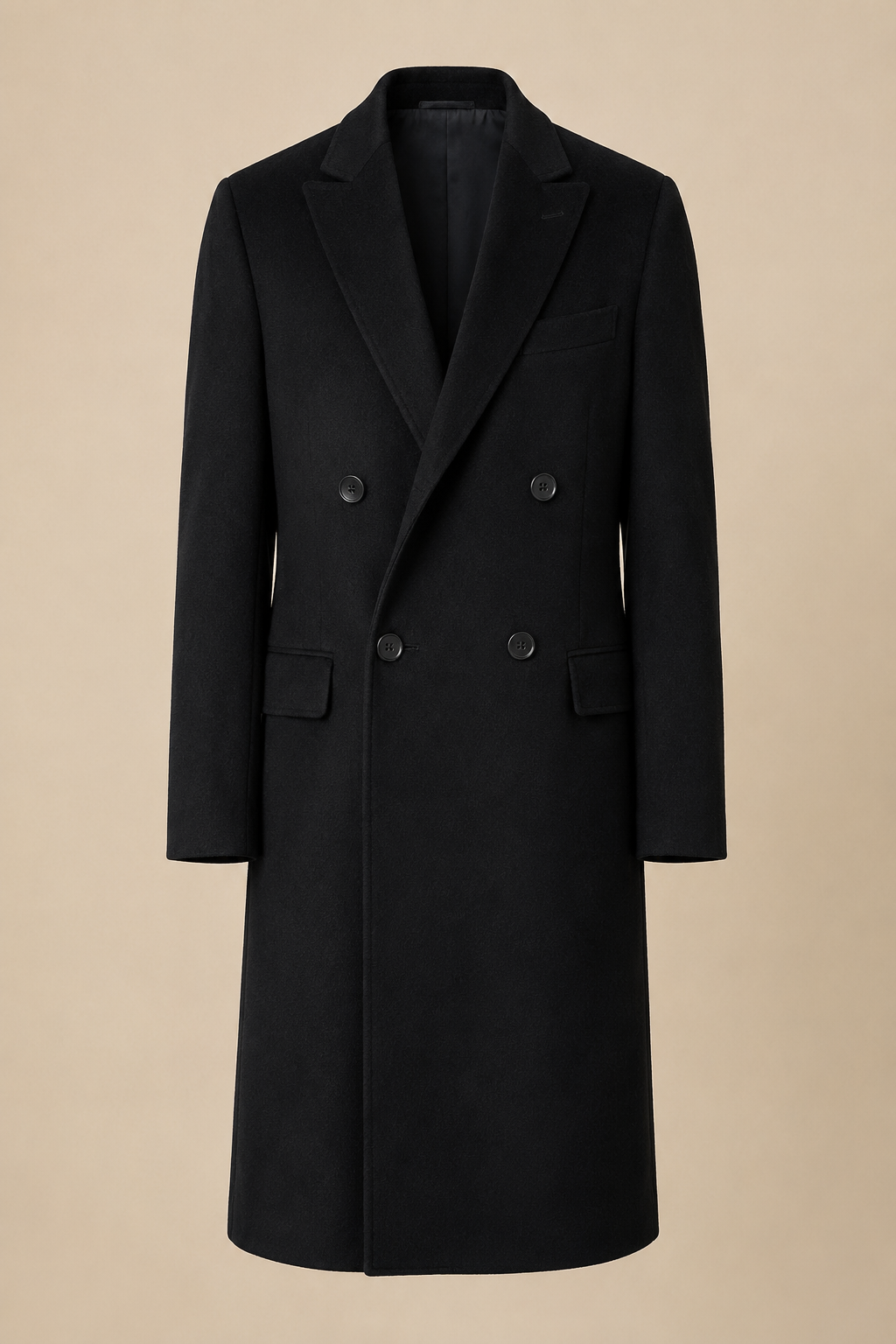 Men's Double Breasted Topcoat in Pure Cashmere - mens double breasted overcoat in pure cashmere black 01