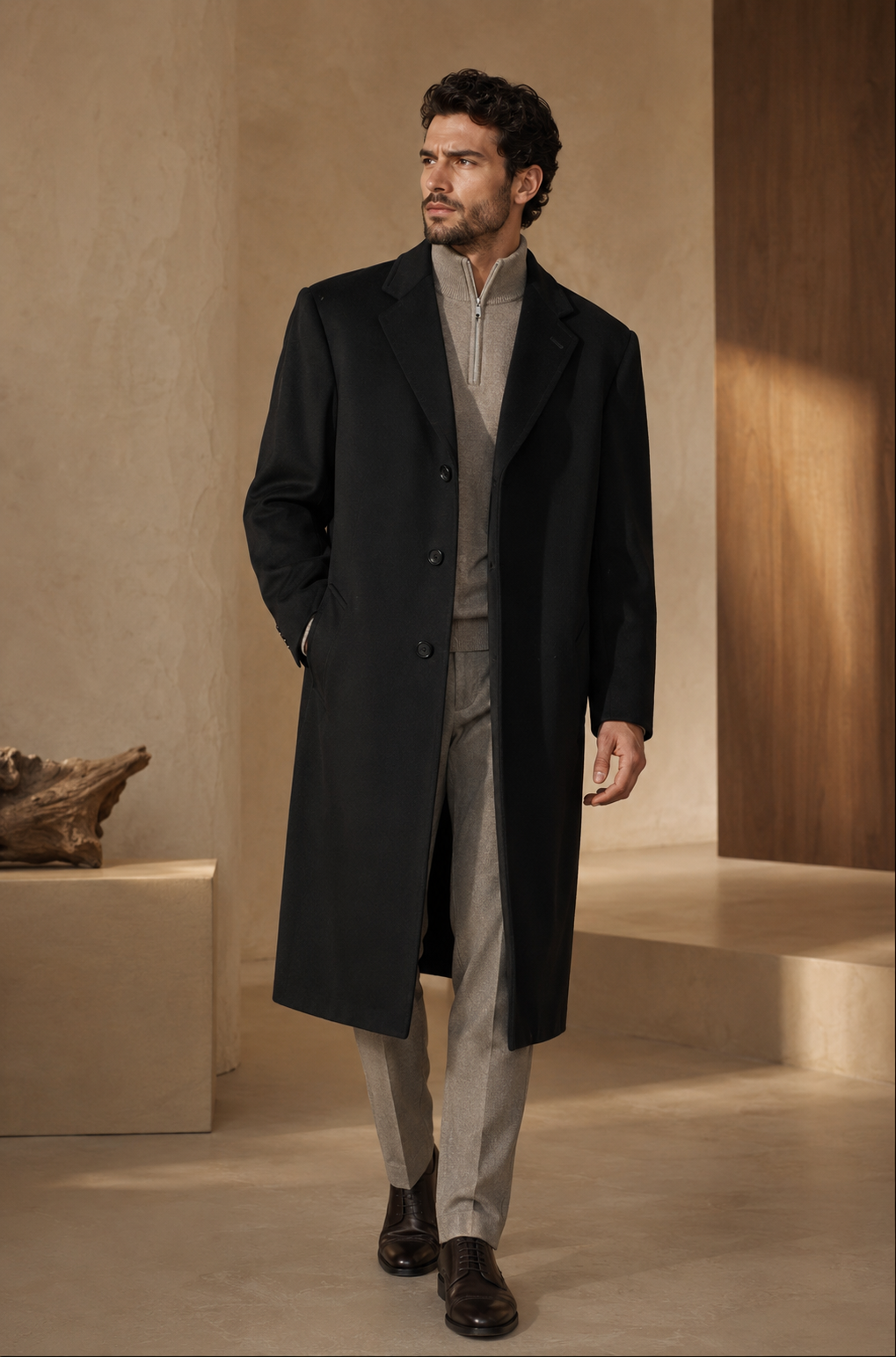 Men's Knee Length Topcoat in Pure Cashmere - mens full length topcoat in pure cashmere new 01 main 04