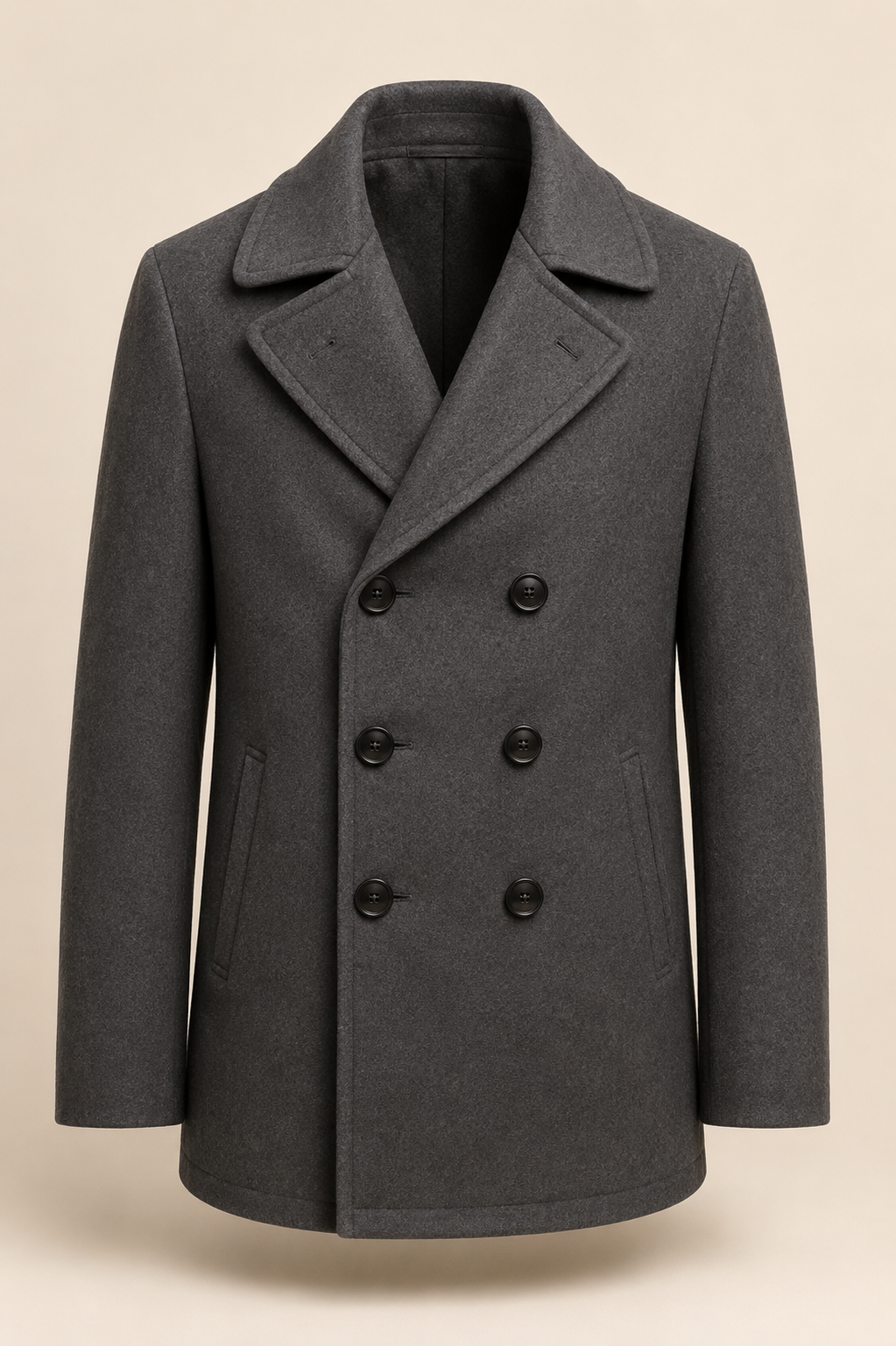 Men's Pure Cashmere Pea Coat - mens pure cashmere pea coat charcoal 01