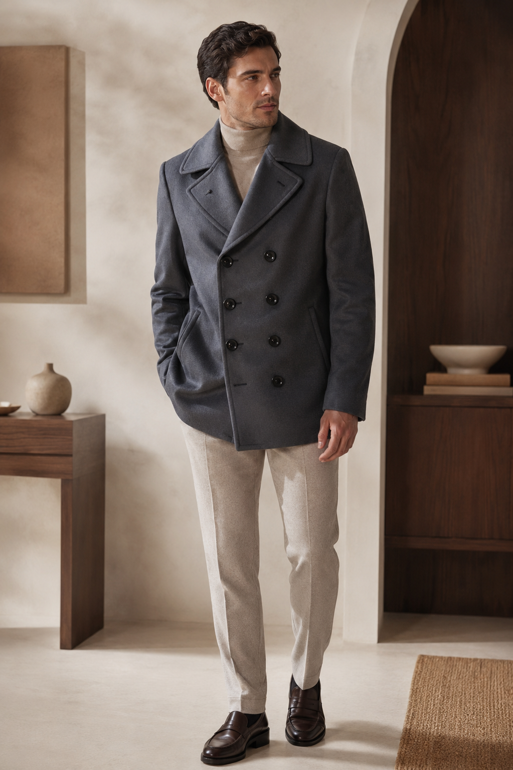 Men's Pure Cashmere Pea Coat - mens pure cashmere pea coat new 01 main 02