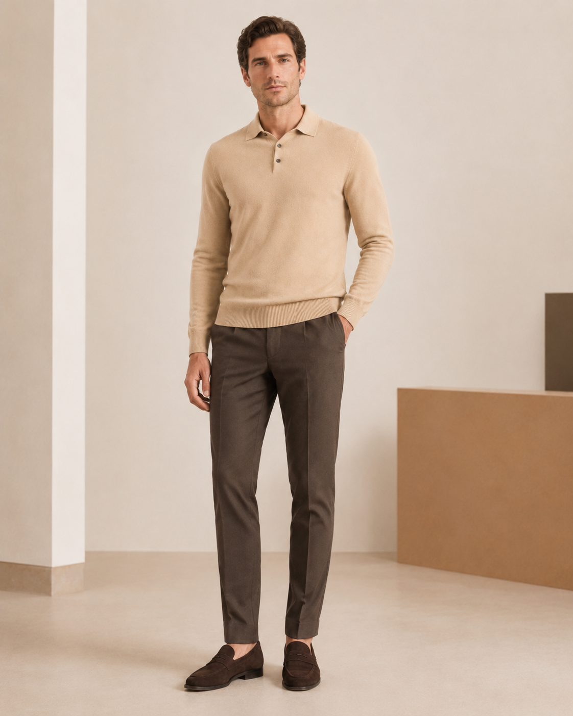 Men's Pure Cashmere Polo Sweater - Black