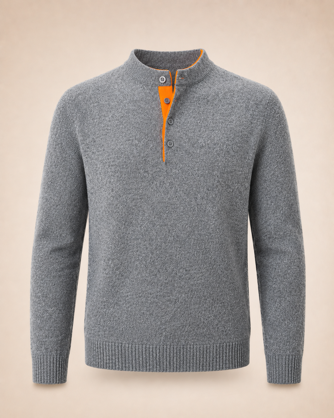 Men's Two Tone Polo Sweater in Pure Cashmere - Faded Pewter