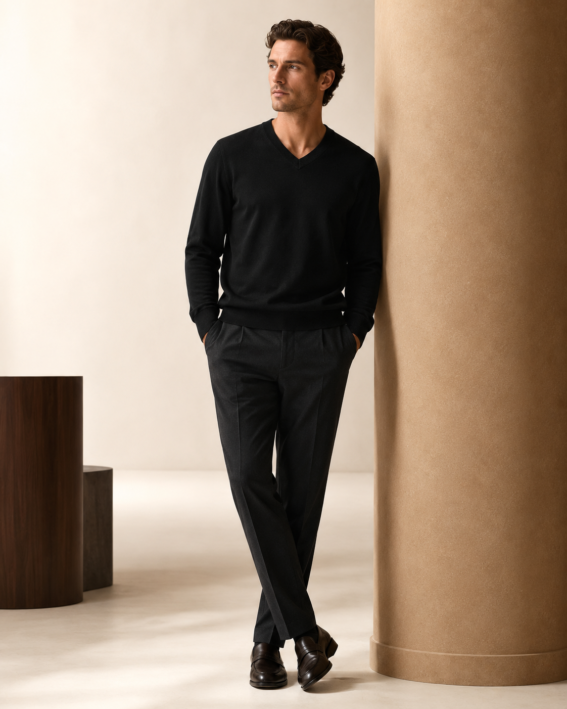 Men's V-Neck Cashmere Sweater - Black