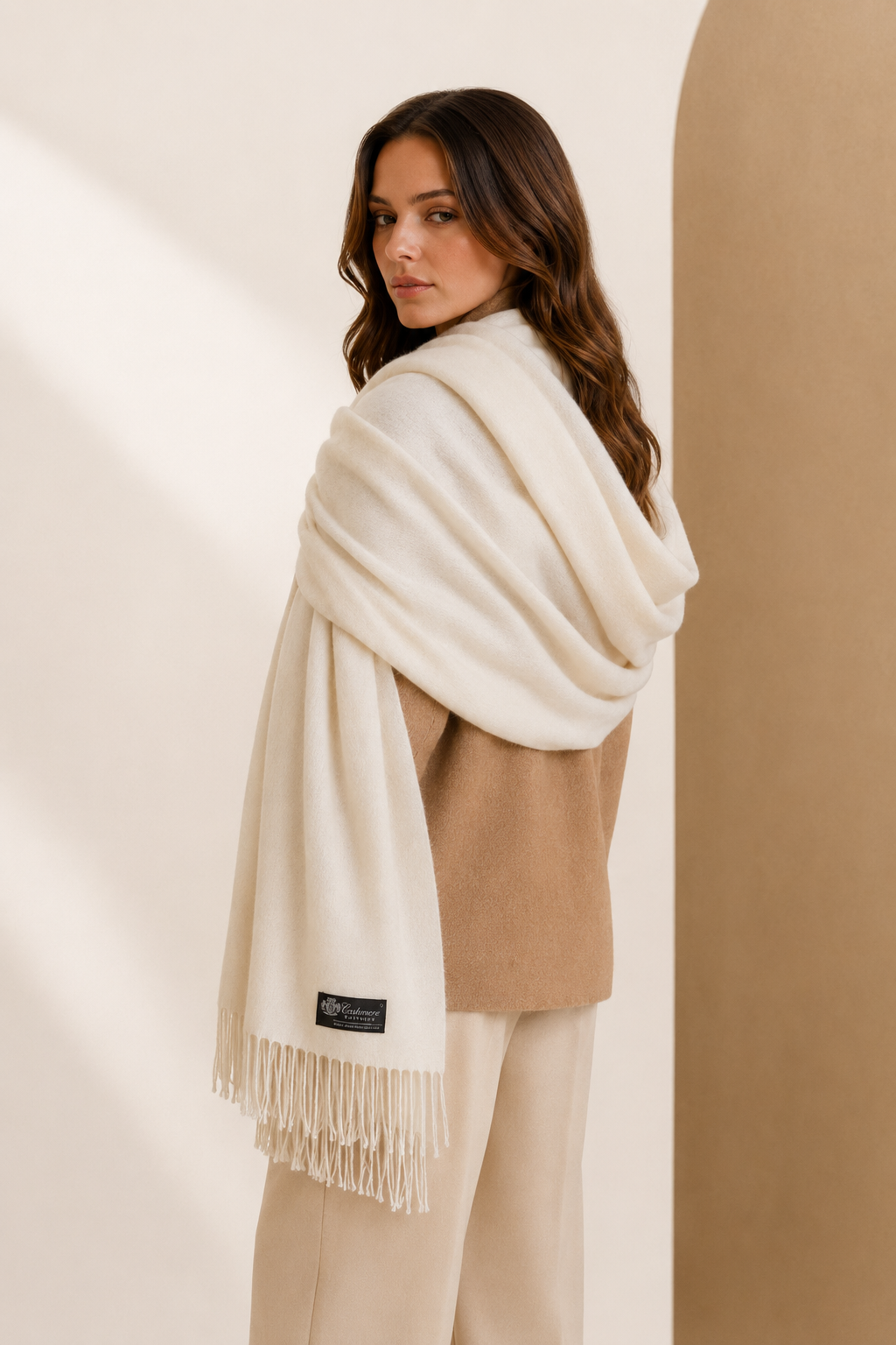 Pashmina Shawl With Beaded Tassels - Vanilla - Vanilla