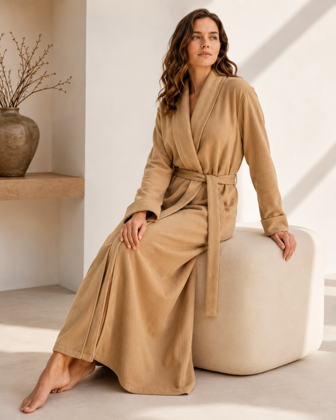 Pure Cashmere Robe for Women - Camel
