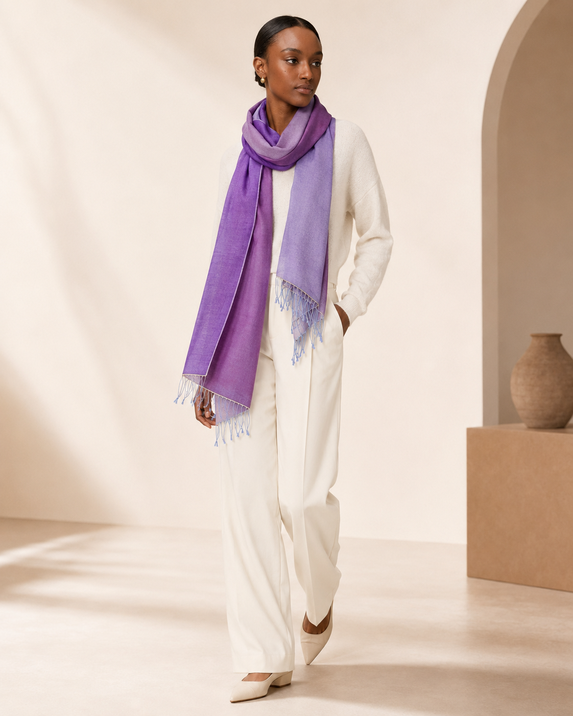 Two Tone Reversible Pashmina Wrap in Blue and Purple - Purple