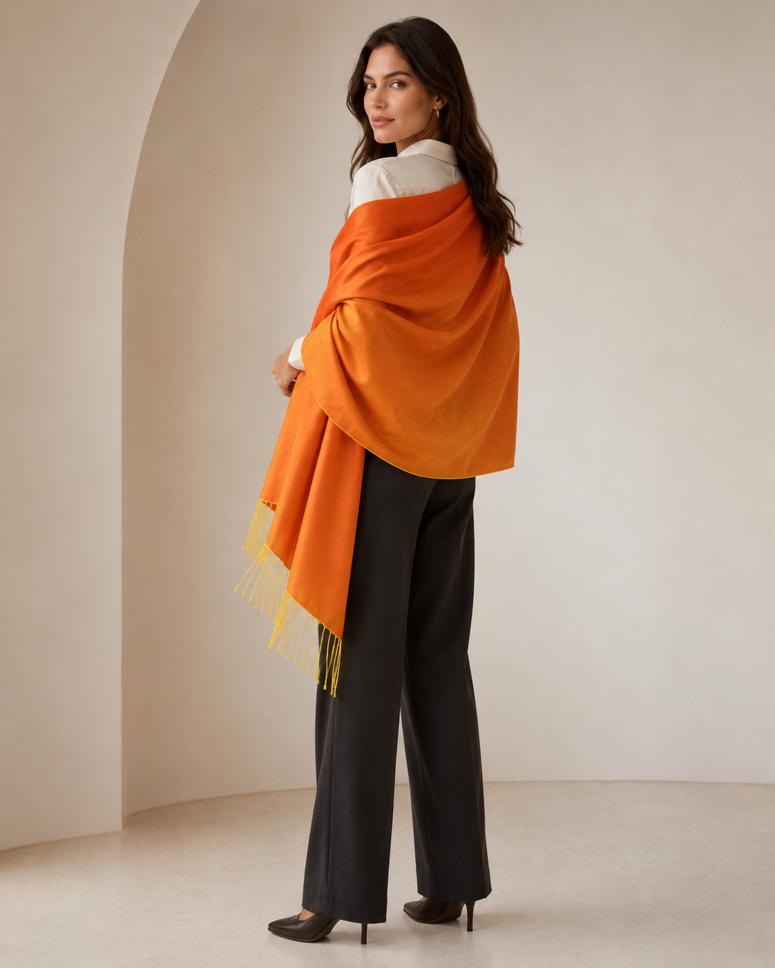 Two Tone Reversible Pashmina Wrap in Orange - Orange