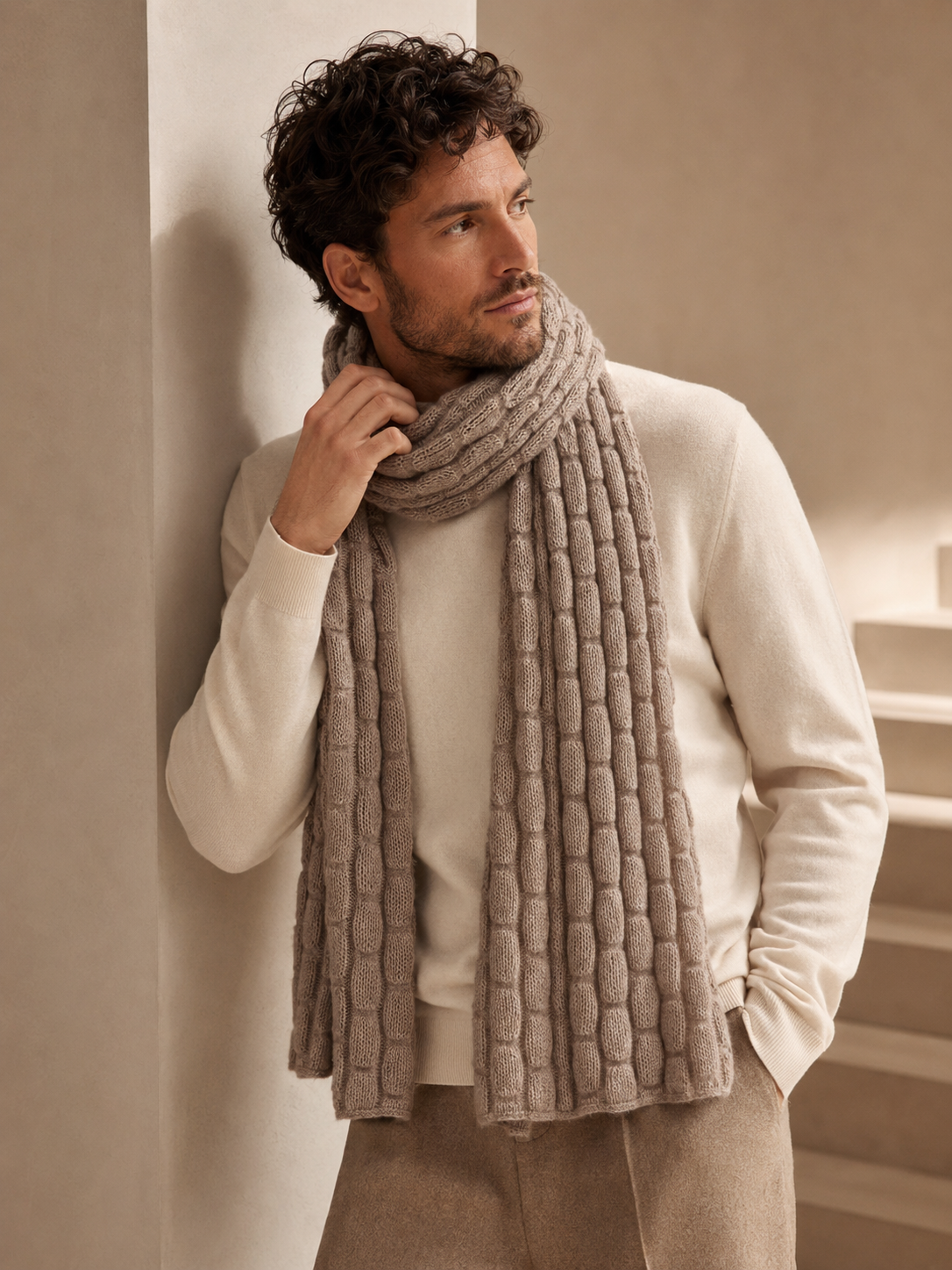 Unisex Pure Cashmere Cable Scarf - unisex pure cashmere cable scarf default 02