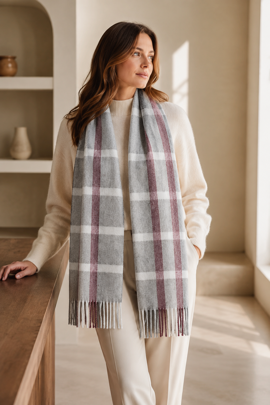 Pure Cashmere Unisex Checks Scarf