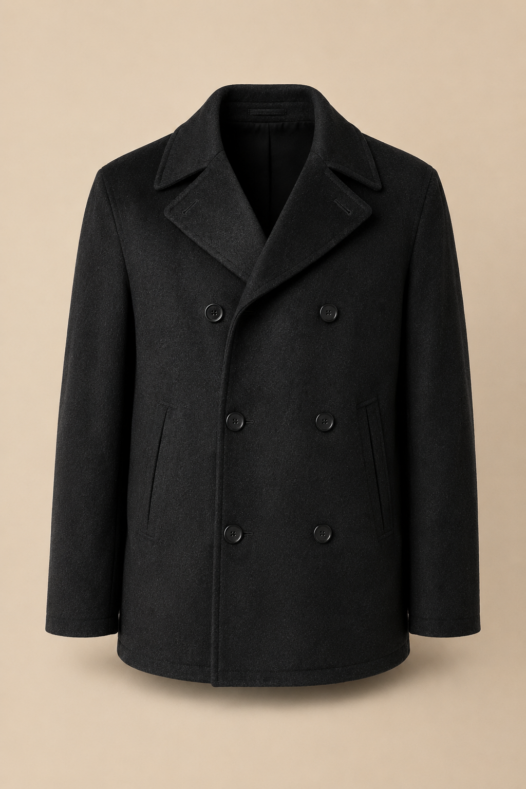 Men's Cashmere Pea Coat - mens cashmere pea coat black 01