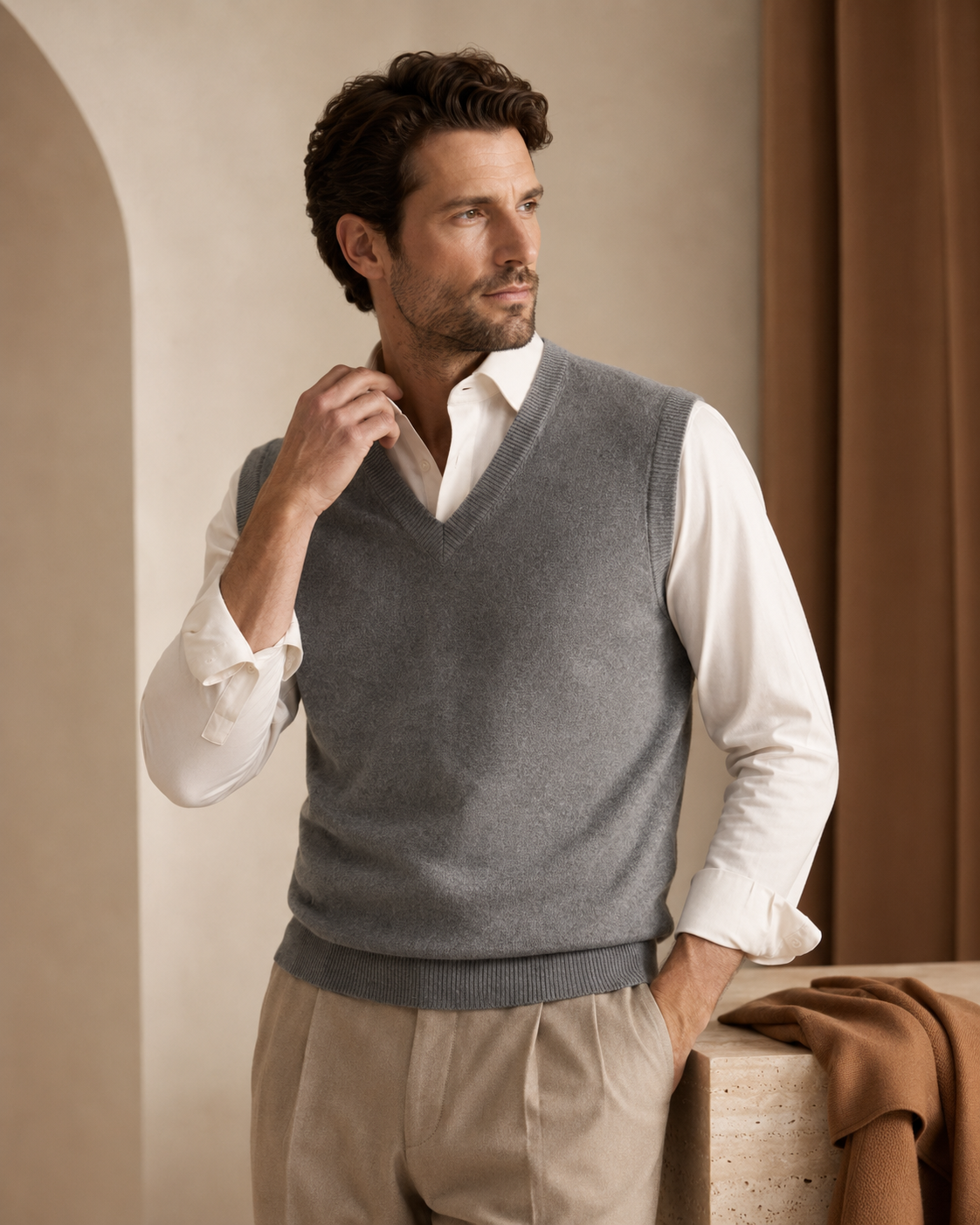 Men's Cashmere Vest - Charcoal