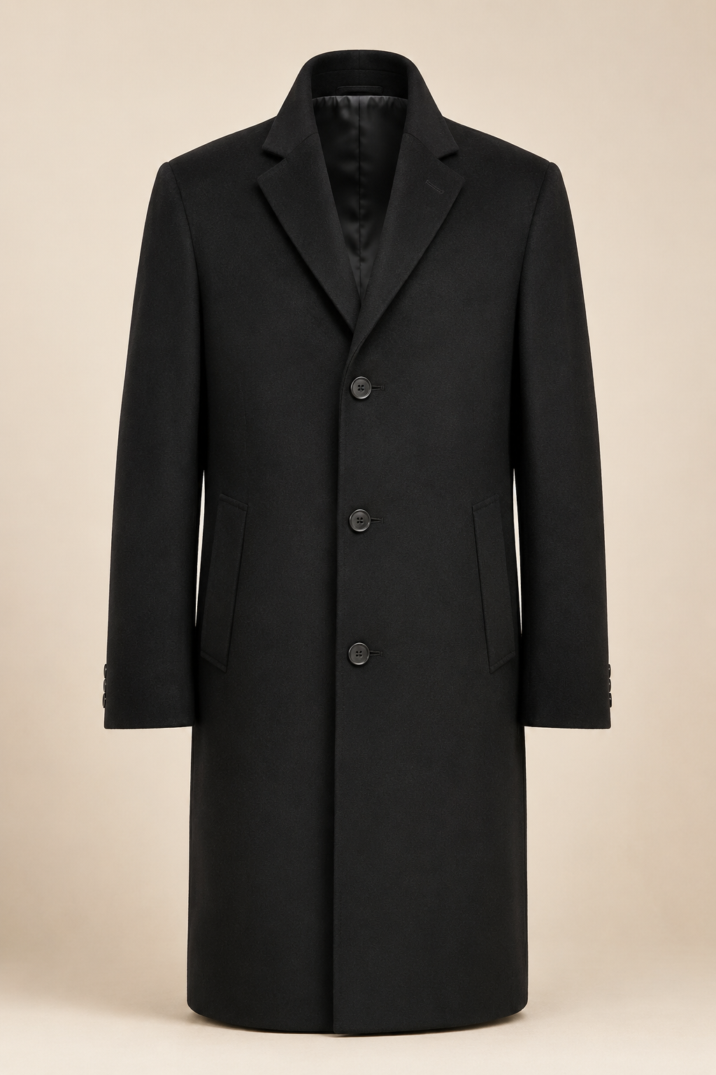 Men's Knee Length Cashmere Blend Overcoat - mens knee length cashmere blend overcoat black 01