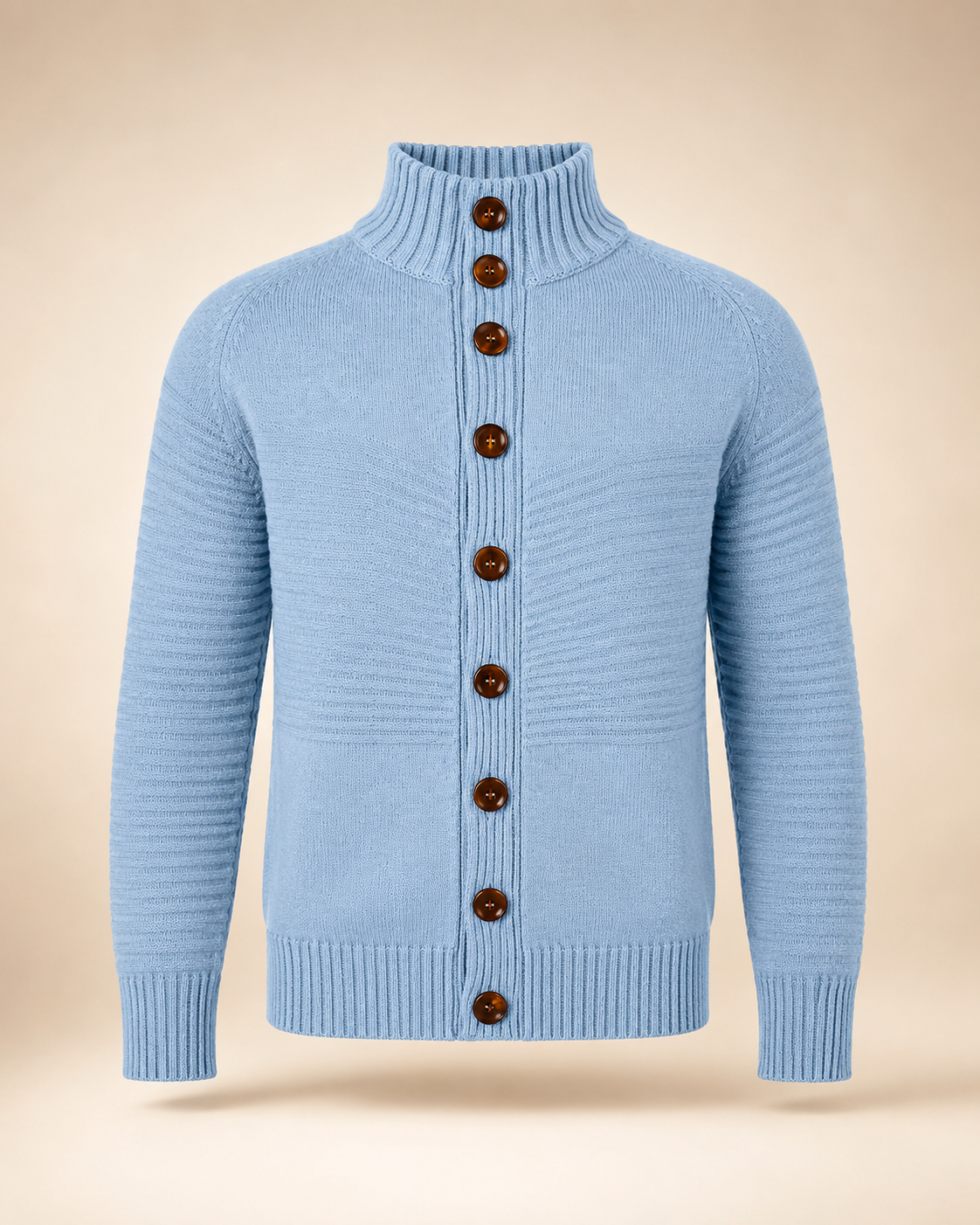 Men's Mock Neck Cardigan in Pure Cashmere - Baby Blue