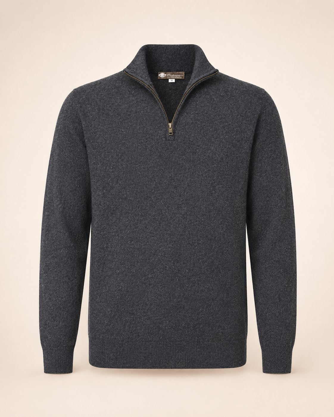 Men's Pure Cashmere Half Zip Sweater - Charcoal