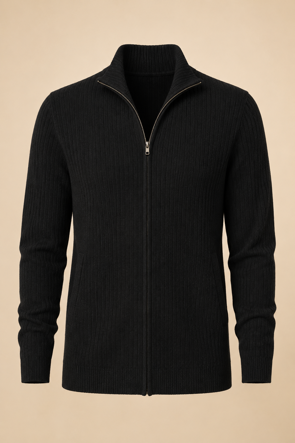 Men's Pure Cashmere Zip Cardigan Jacket - Black