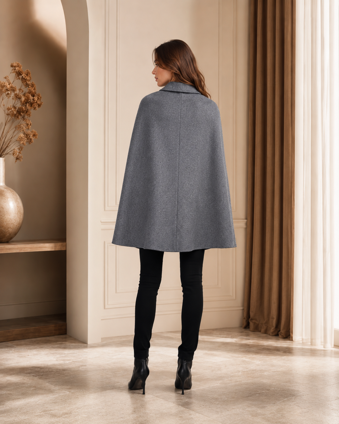 Pure Cashmere Cape Style Coat - Faded Pewter