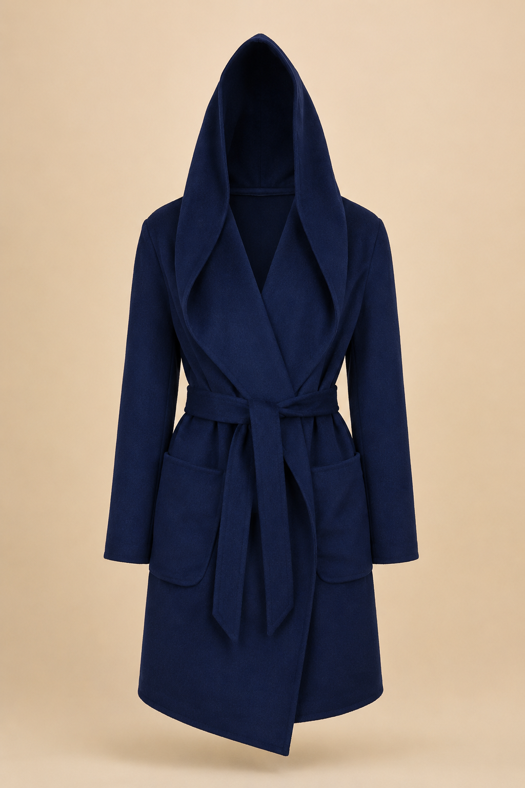 Pure Cashmere Hooded Coat for Women - Navy