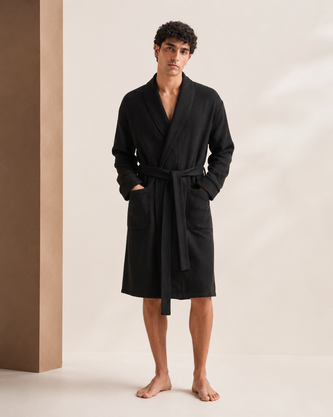 Pure Cashmere Knee Length Robe for Men - Navy