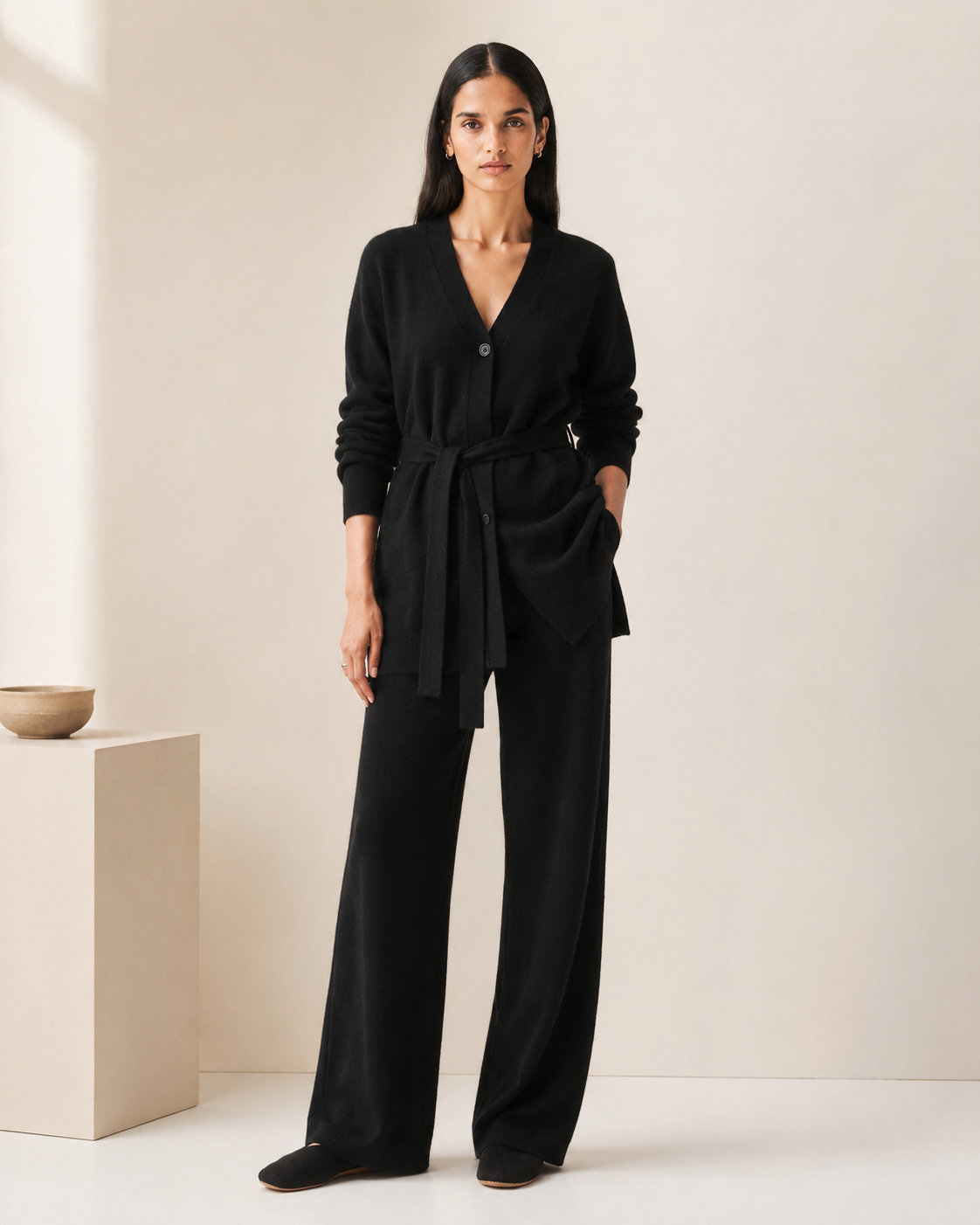 Pure Cashmere Lounge and Pajama Set for Women - Black