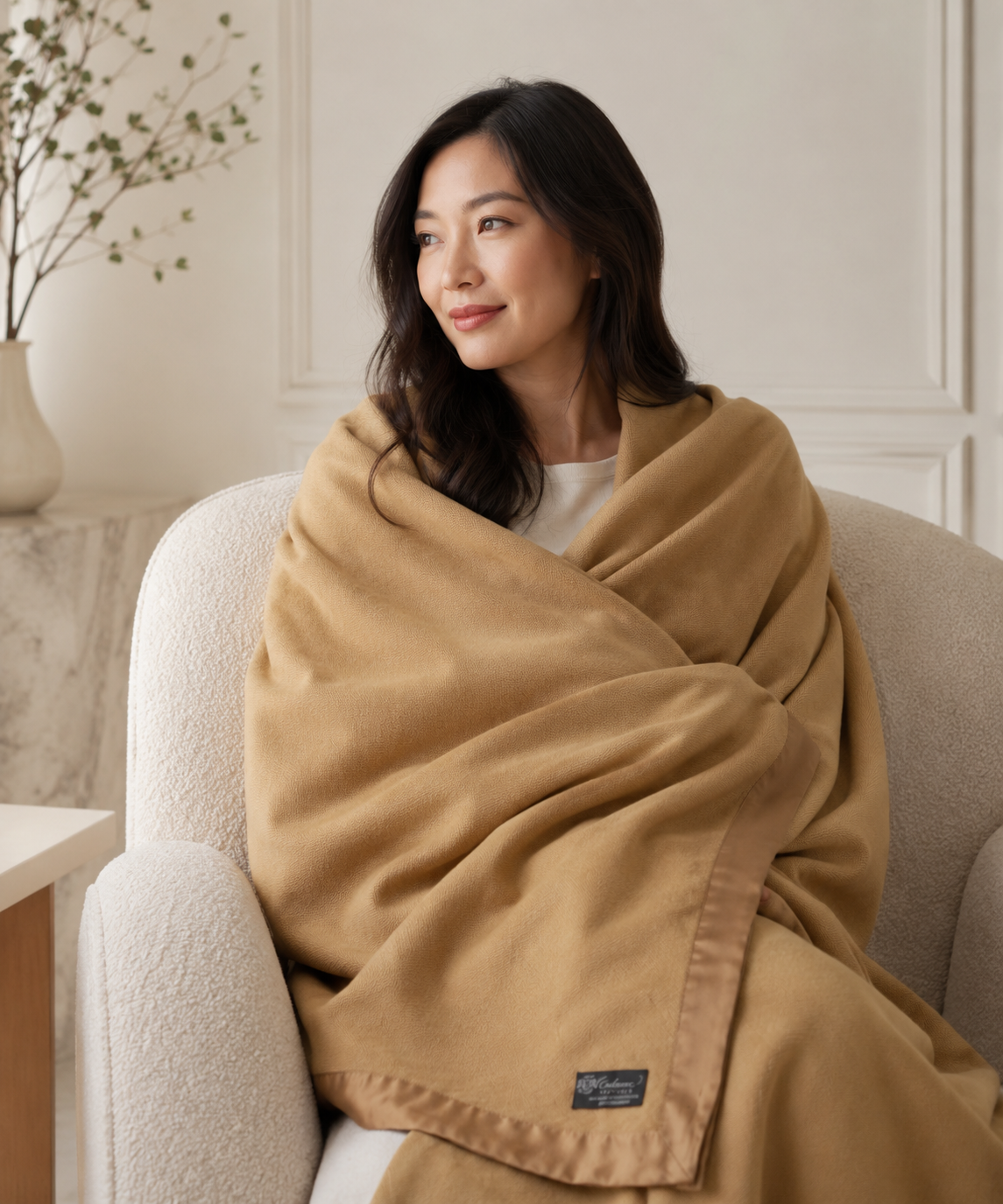 Pure Cashmere Twin Blanket in 4 Ply - Camel