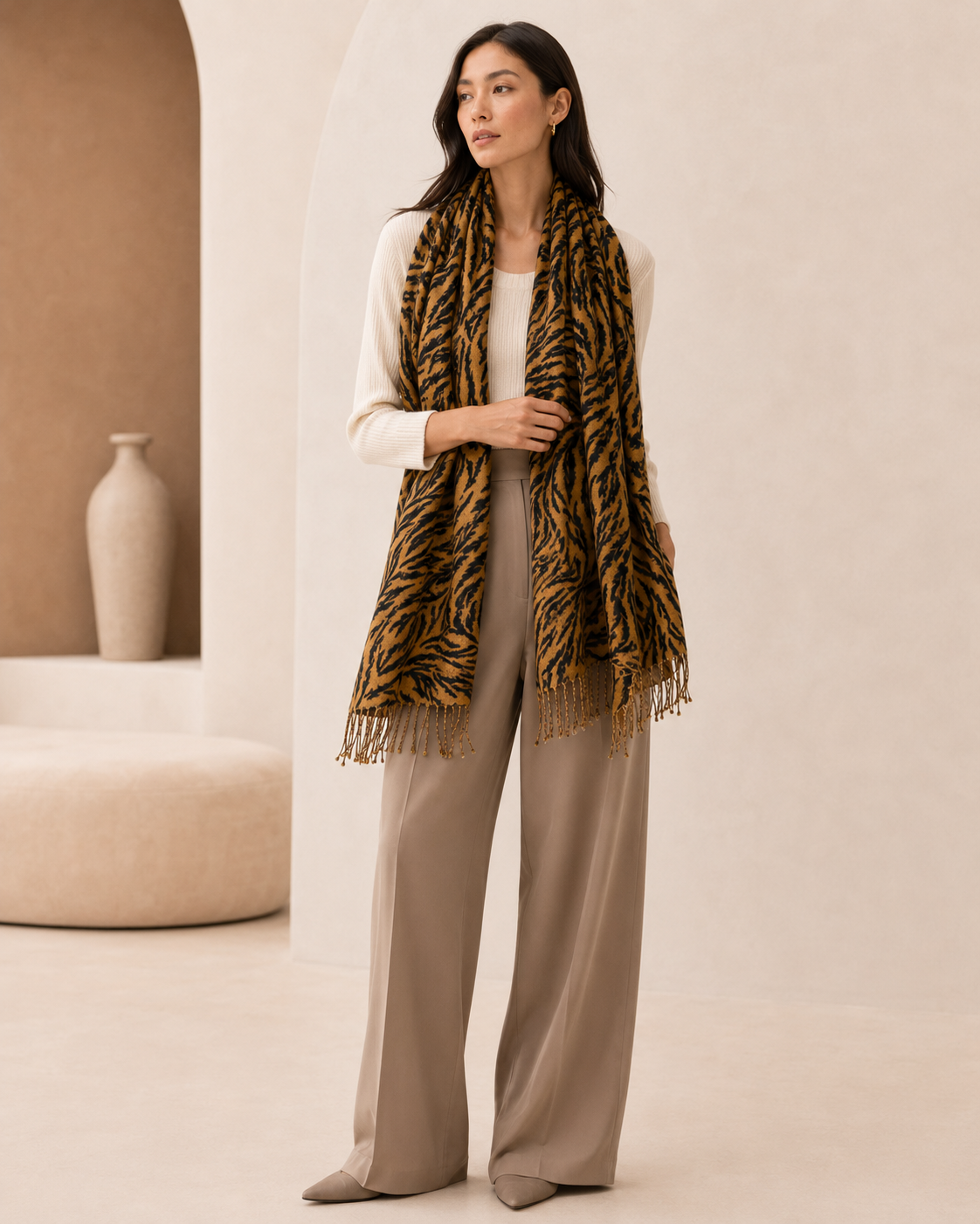 Tiger Print Cashmere Scarf - Tiger Print Shawl