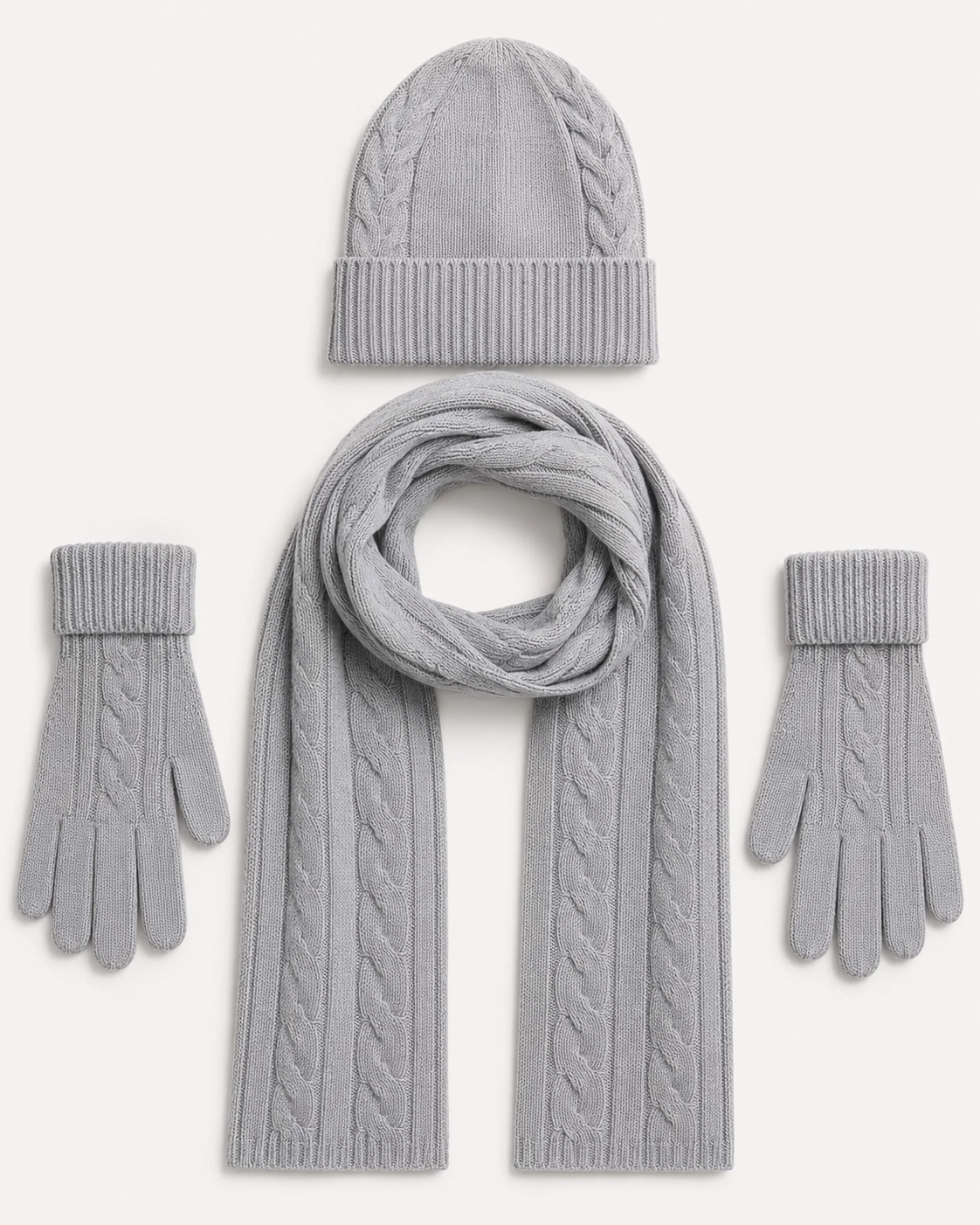 Unisex Pure Cashmere Scarf, Hat and Gloves Set - Vanilla