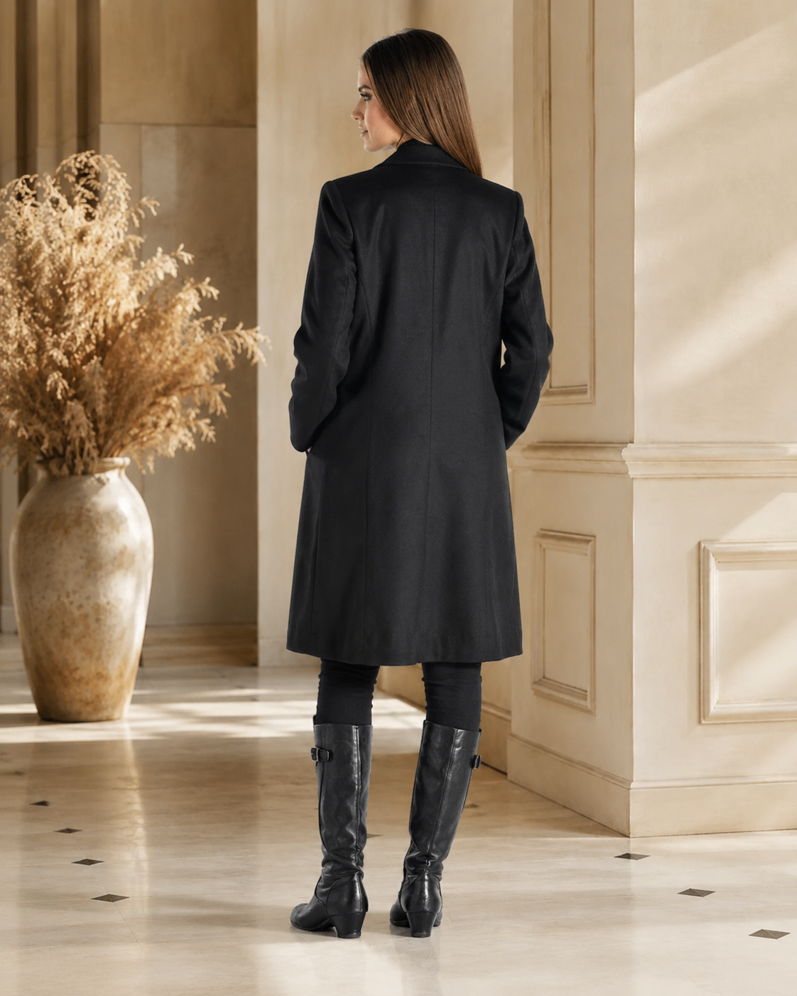 Women's Knee Length Overcoat in Pure Cashmere - Camel