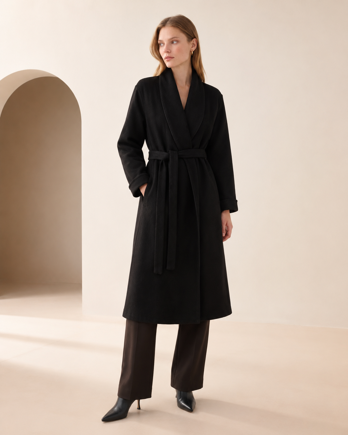 Women's Short Robe in Pure Cashmere - Black